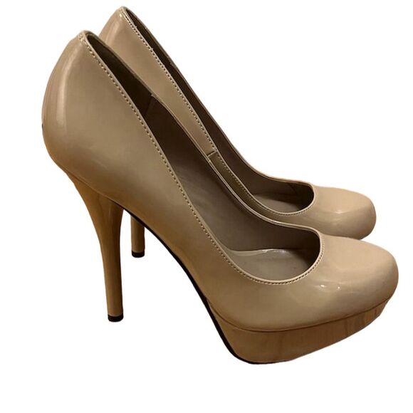 D HEART Beige Patent Platform Stiletto Pumps Size 9 - Picture 3 of 7